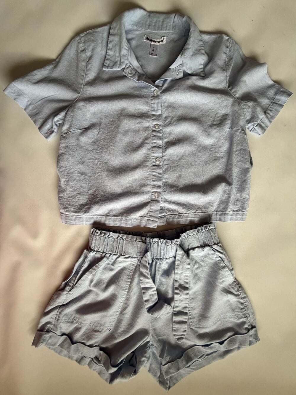 Charlotte Russe 2Pcs Linen Crop Button Top+Tie Waist Shorts Set S